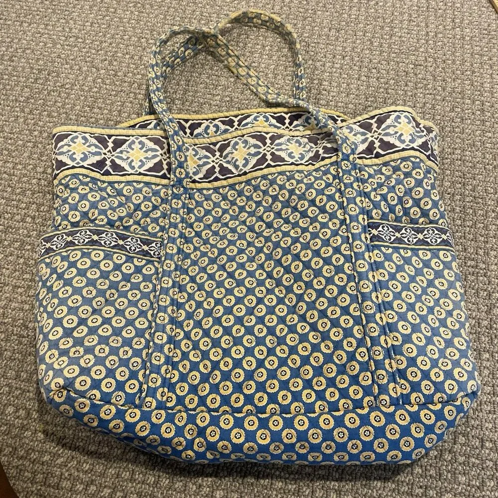 Vera Bradley Bag Villager Blue Yellow Large Shoulder Paisley Geometric Design - Picture 2 of 6